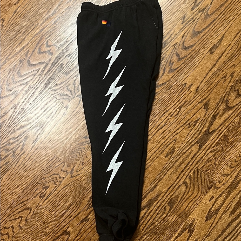 Aviator Nation Black Joggers with White Zigzag Accents